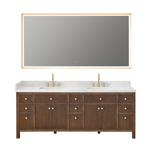 Loon Peak® Kazuki 84" Double Bathroom Vanity with Grain White ...
